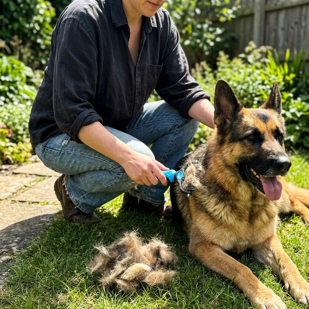 The Shedlux Pro Rake — 2-in-1 pet dematting and deshedding rake